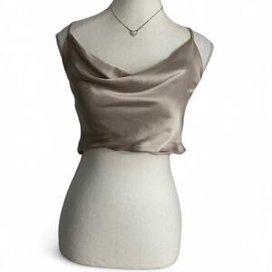 Garage Cropped Going Out Cowl Neck Champagne Gold Open Back Tie Up Top Size XS